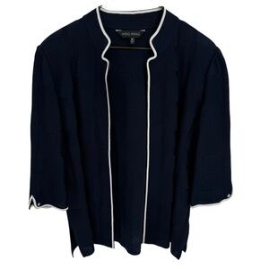 Ming Wang Jacket size M Open Front Lagenlook Mid Length Textured Knit Navy Blue